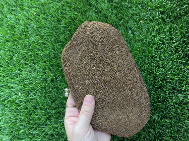 Midcentury Brown Beaded Clutch